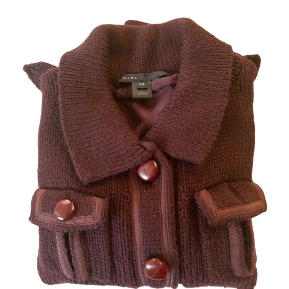 Marc Jacobs Wool Knit Utility Jacket Burgundy Pointed Collar Pockets XS Button U - Picture 7 of 11